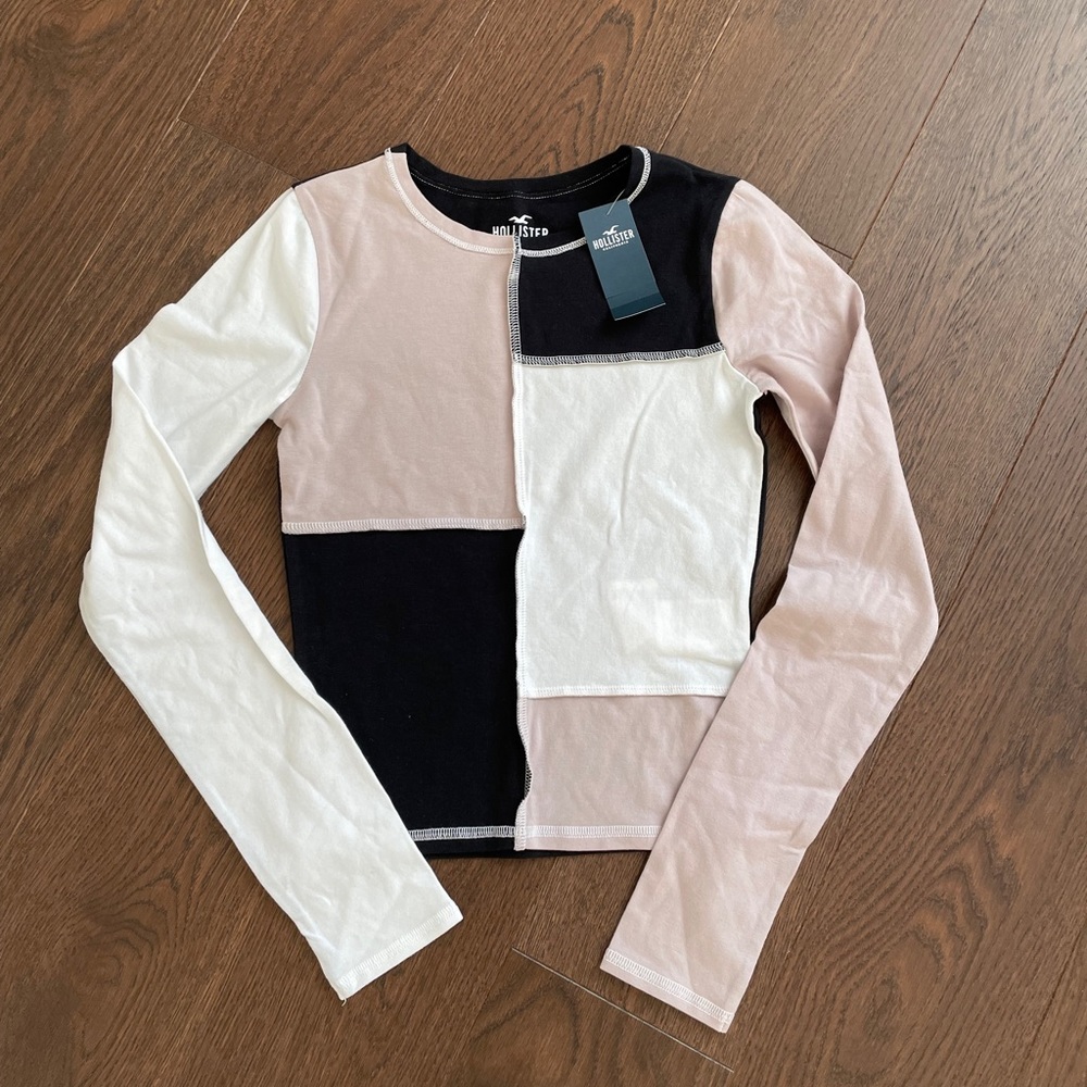 Hollister Baby Tee Long Sleeve Patchwork NWT